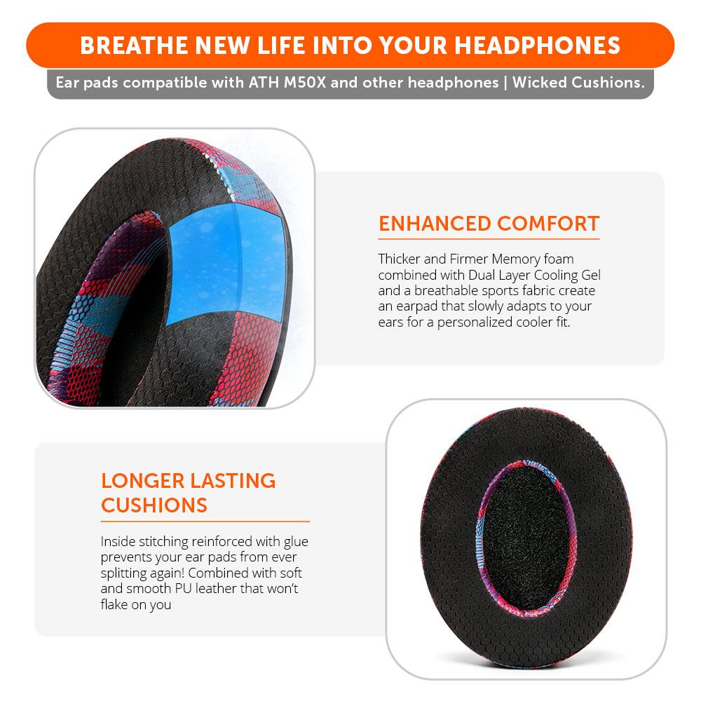 Wicked Cushions WC FreeZe - Hybrid Cooling Gel Infused Ear Pads for ATH M50X