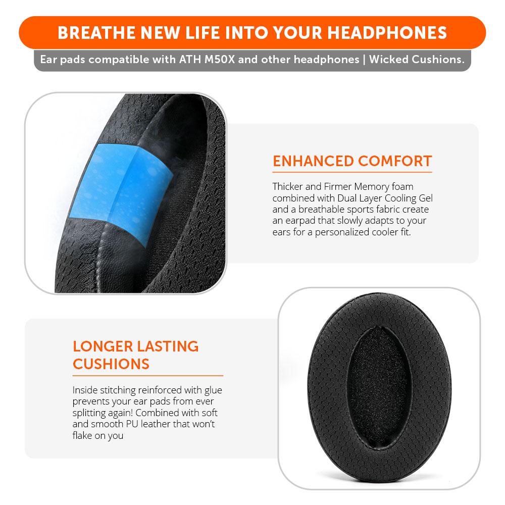 Wicked Cushions WC FreeZe - Hybrid Cooling Gel Infused Ear Pads for ATH M50X