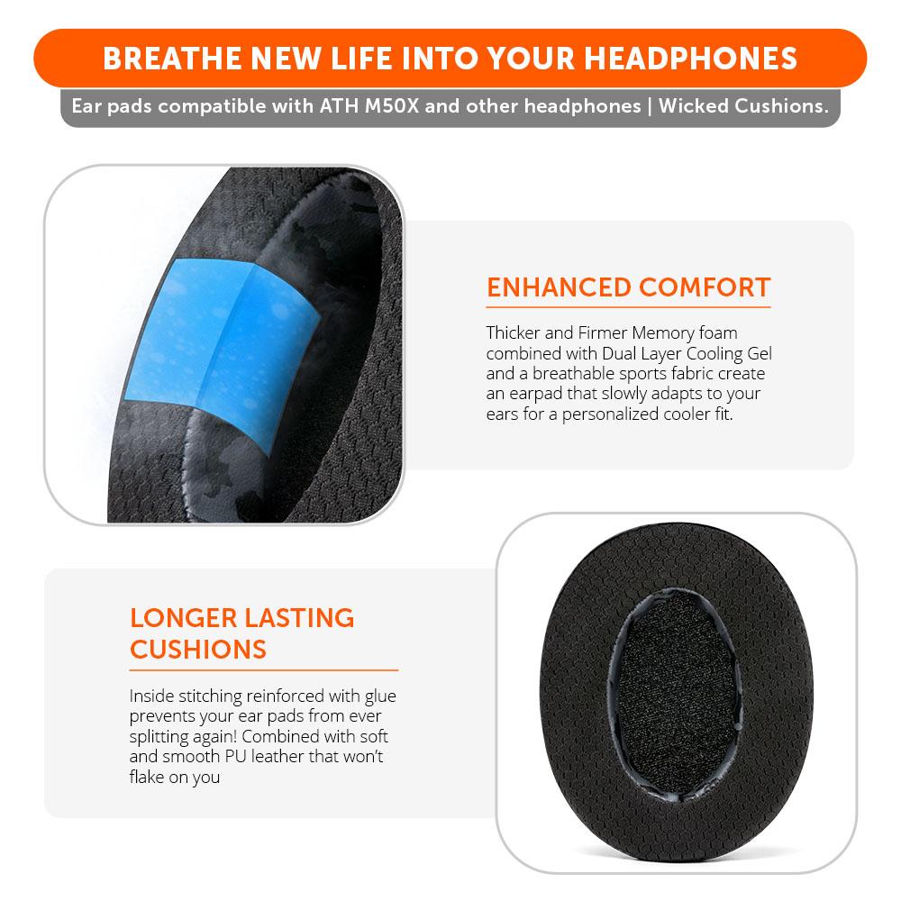 Wicked Cushions WC FreeZe - Hybrid Cooling Gel Infused Ear Pads for ATH M50X