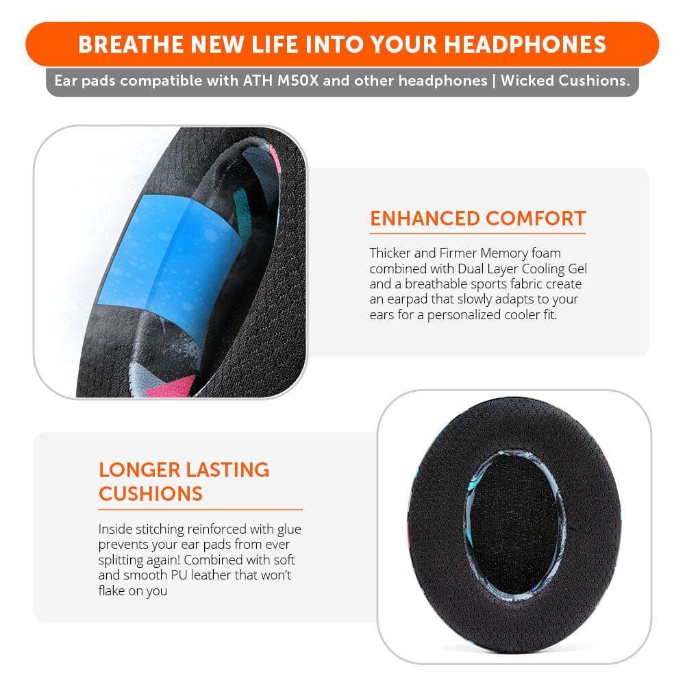 Wicked Cushions WC FreeZe - Hybrid Cooling Gel Infused Ear Pads for ATH M50X