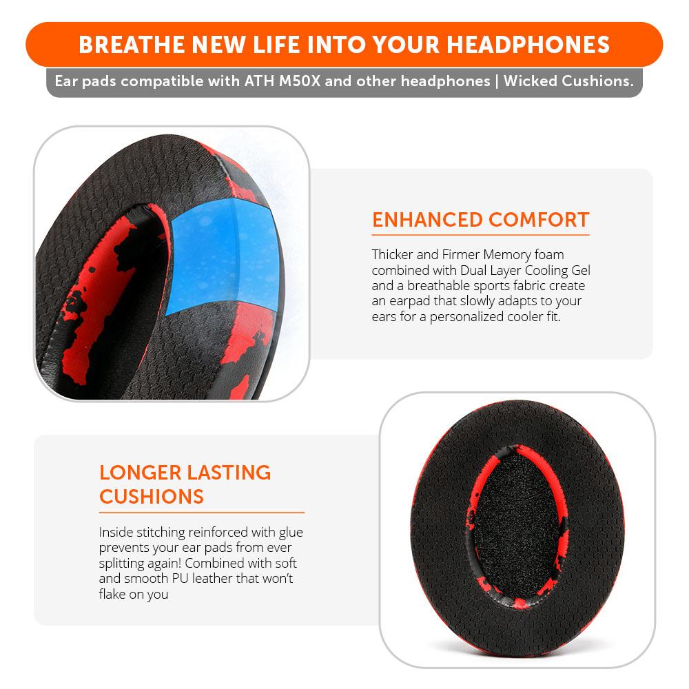 Wicked Cushions WC FreeZe - Hybrid Cooling Gel Infused Ear Pads for ATH M50X