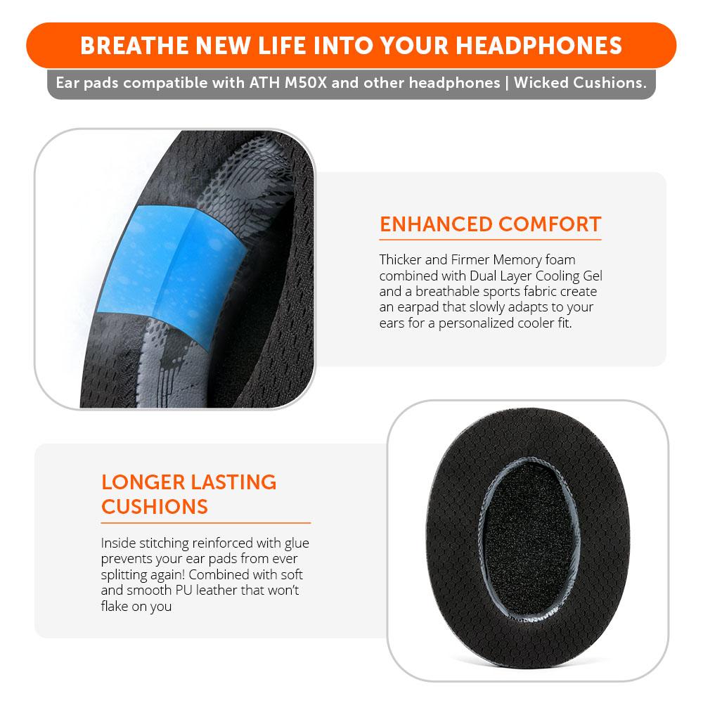 Wicked Cushions WC FreeZe - Hybrid Cooling Gel Infused Ear Pads for ATH M50X