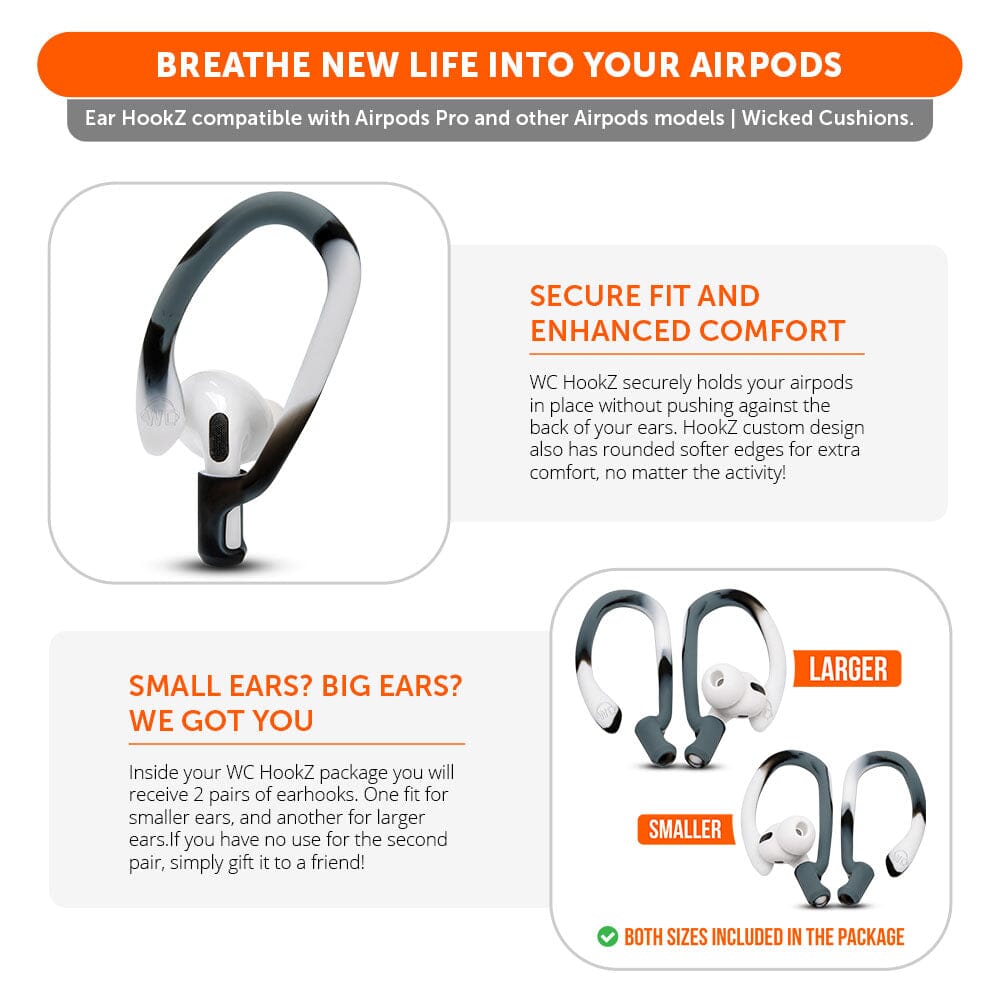 Wicked Cushions WC HookZ - Over Ear Hooks for Airpods Pro 1, 2 & Airpods 1, 2, 3