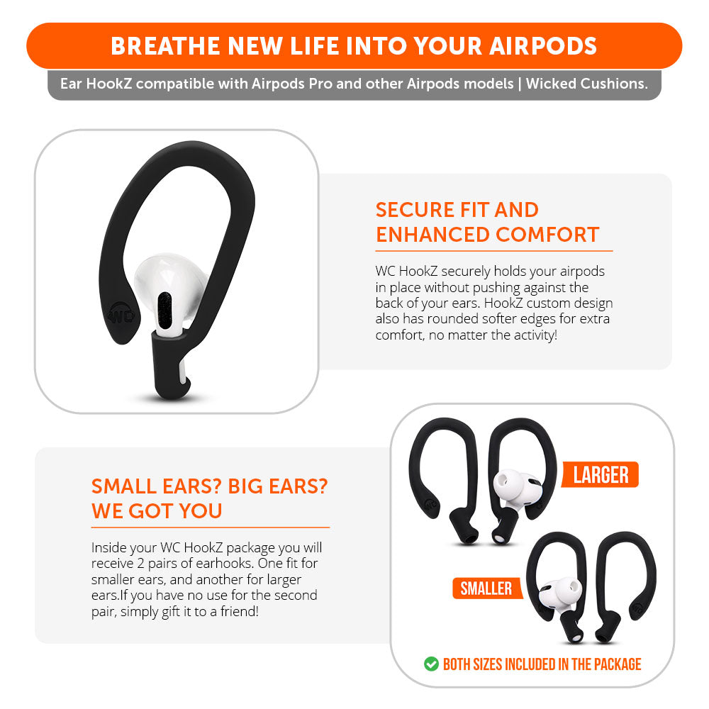 Wicked Cushions WC HookZ - Over Ear Hooks for Airpods Pro 1, 2 & Airpods 1, 2, 3