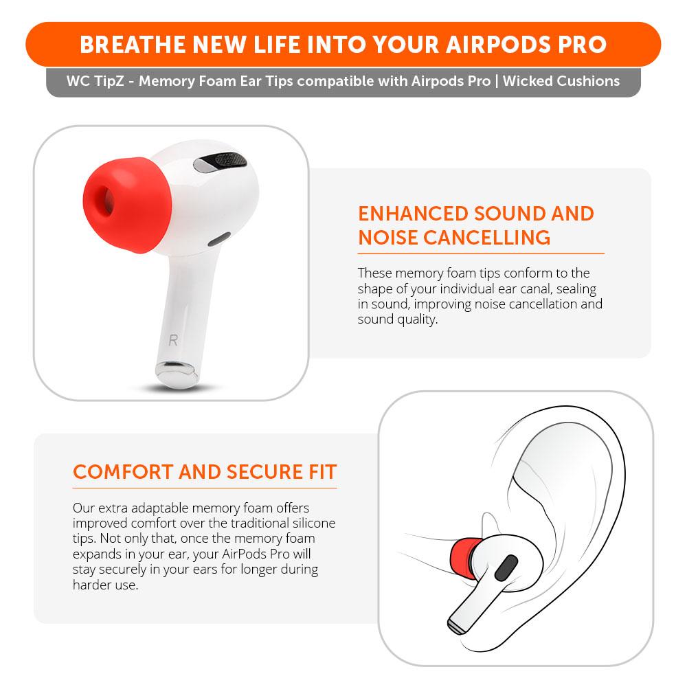 Wicked Cushions WC TipZ - Memory Foam Ear Tips for Airpods Pro & Airpods Pro 2